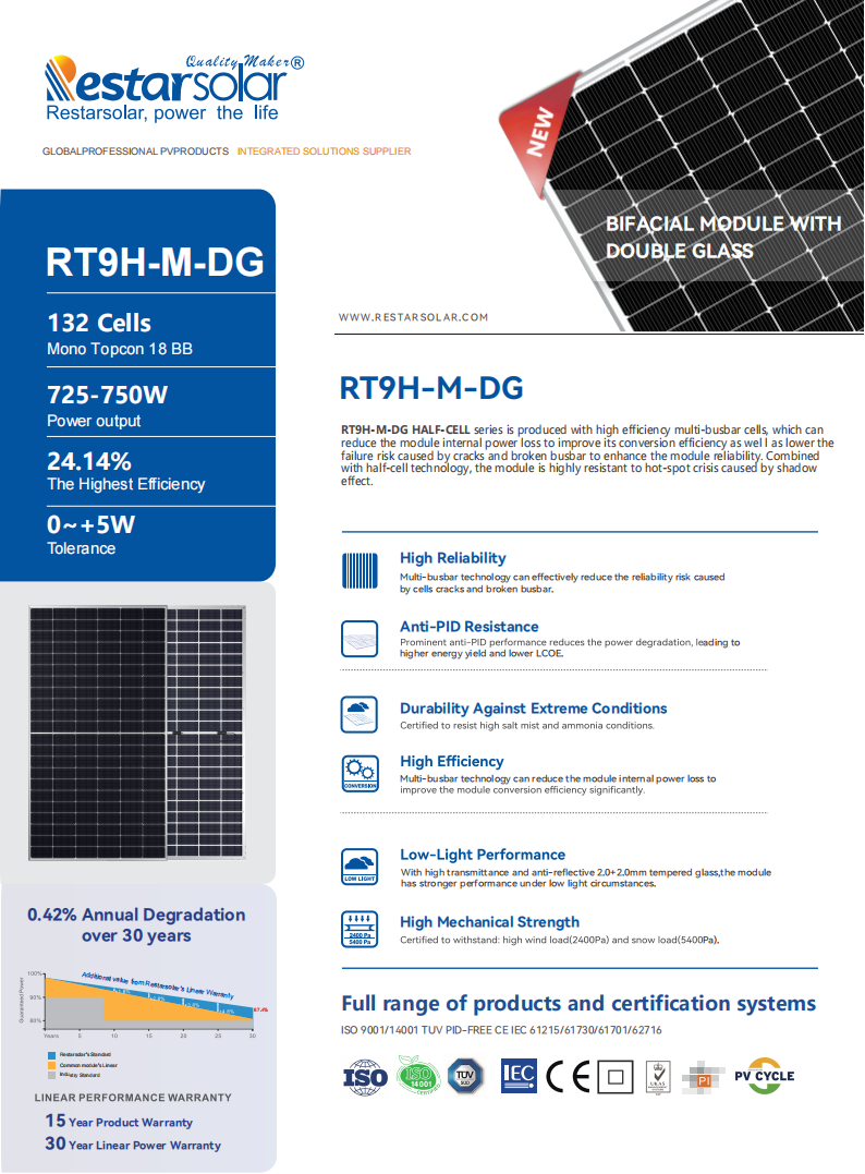 RT9H-M-DG 725-750W TOPCON Double glass