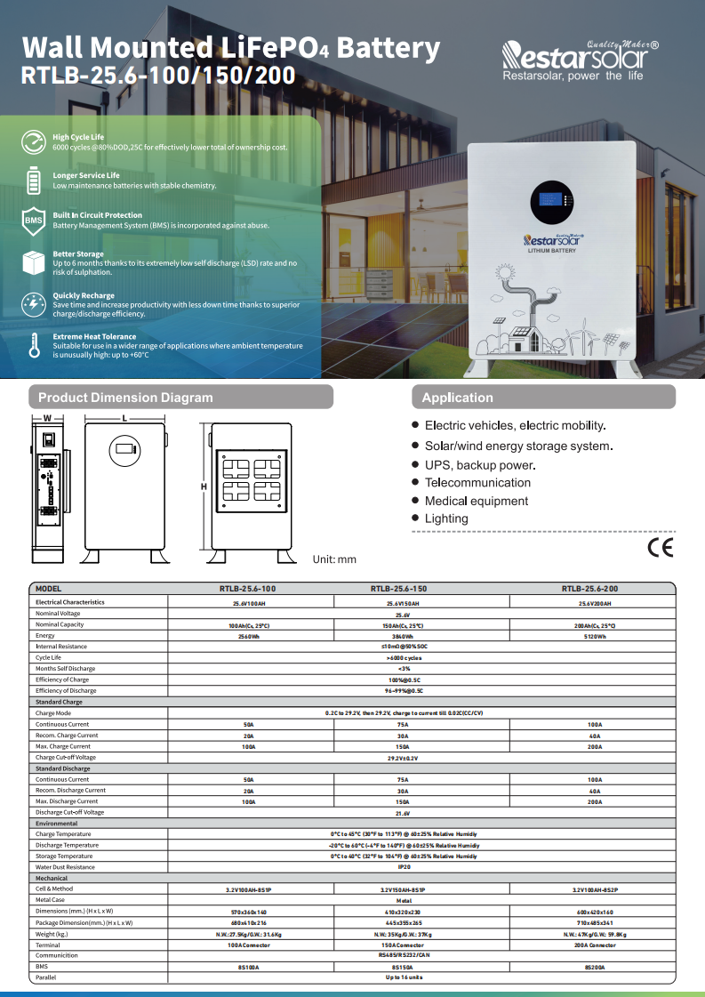 Lithium battery RTLB-25.6V-100~300ah