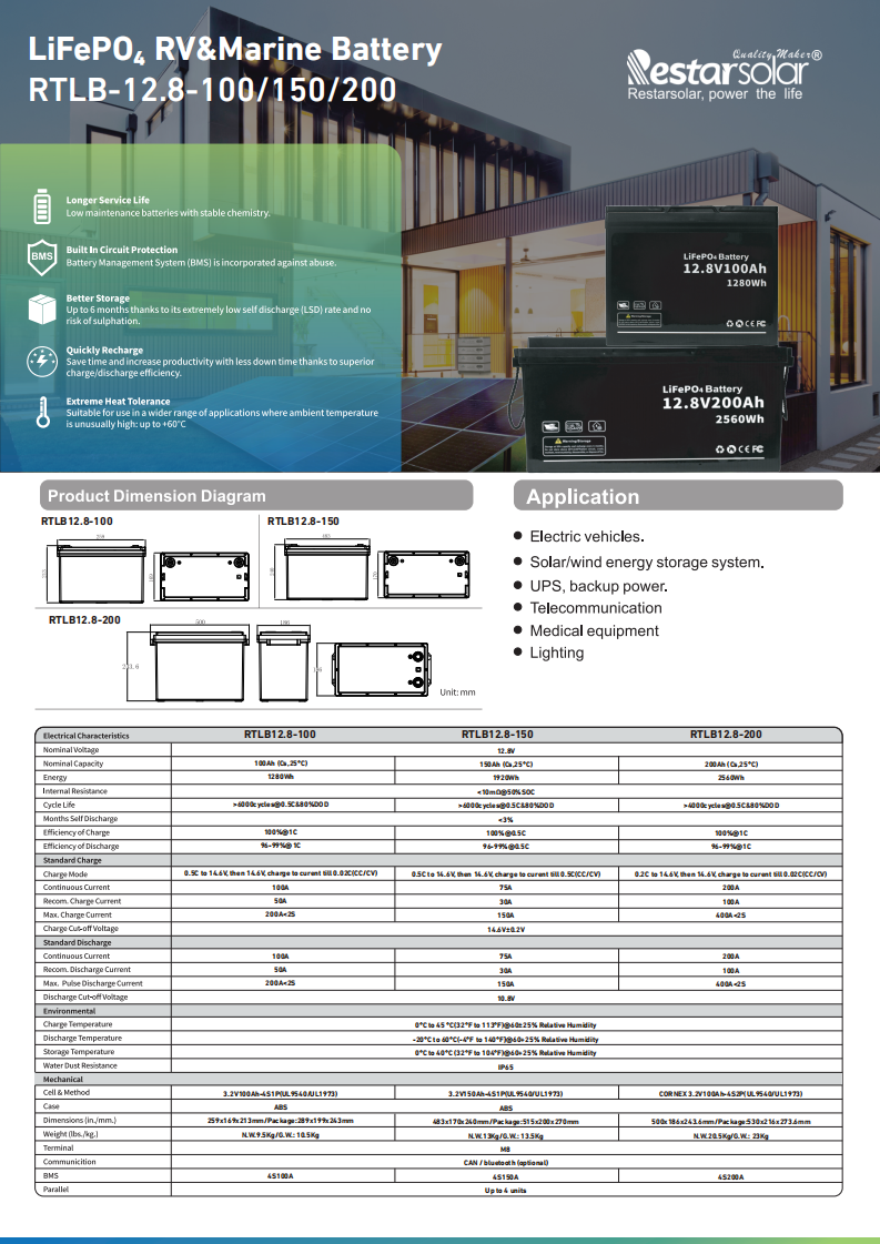 Lithium battery RTLB-12.8V-100~200ah