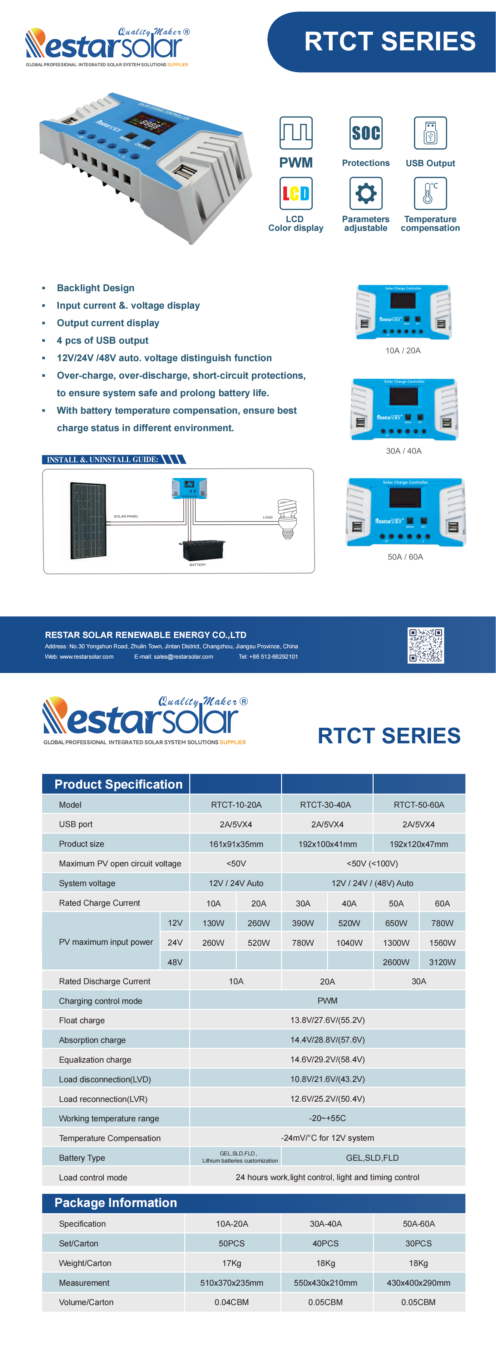 RTCT Series Controller 10A-60A 12/24V