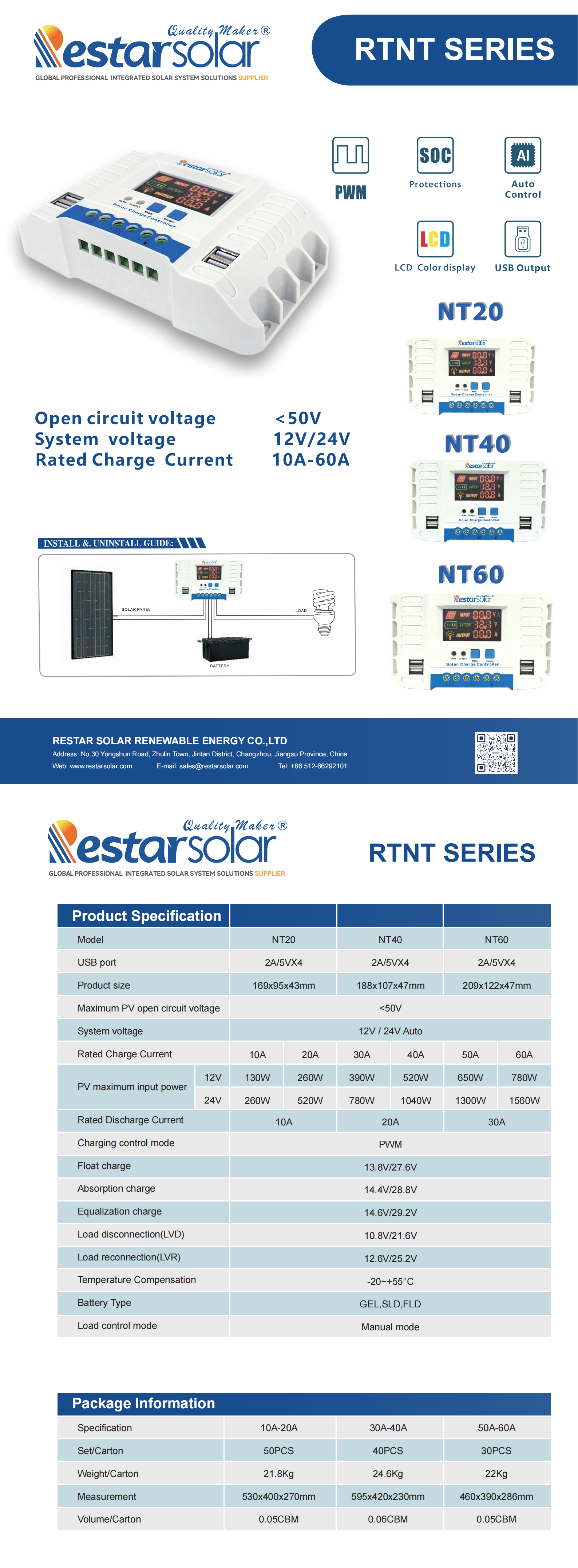 RTNT Series Controller 10A-60A 12/24V