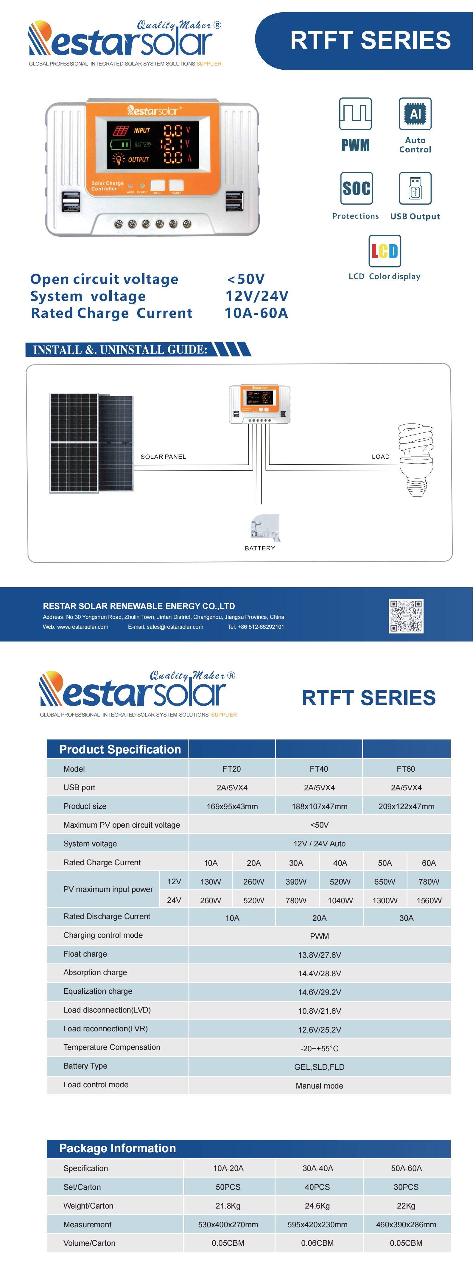 RTFT Series Controller 10A-60A 12/24V